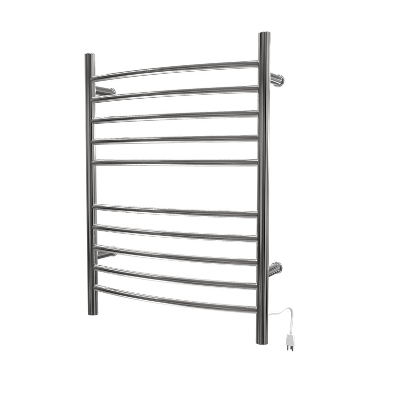 Wall Mount Radiant Curved Towel Warmer Hybrid Plug in/Hardwired, Polished