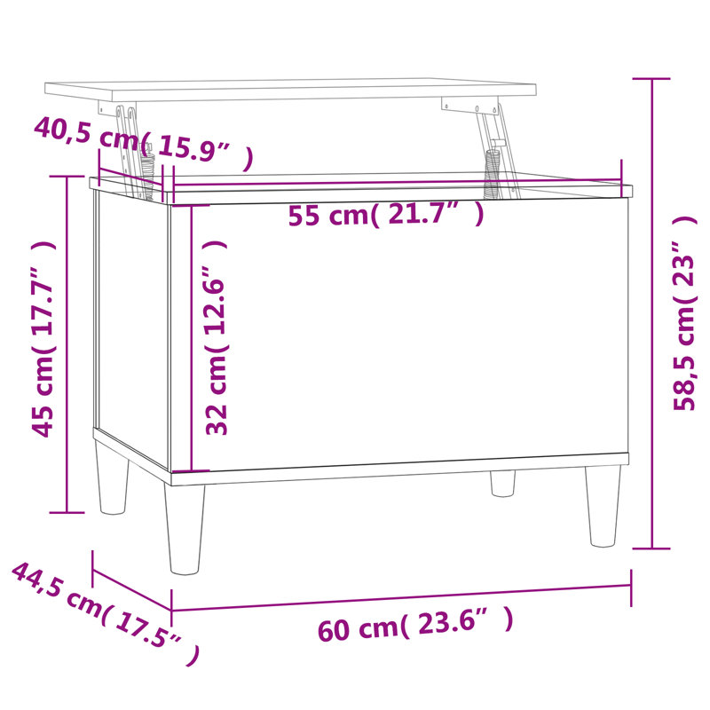 Kishaun Lift Top Four Leg Coffee Table with Storage, 45cm H x 60cm W x 44.5cm D, Smoked Oak