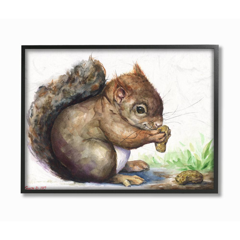 « jolie écureuil, peinture à l’aquarelle », impression sur toile, H 11 po x l 14 po x P 1,5 po, Giclée encadrée noir minuit