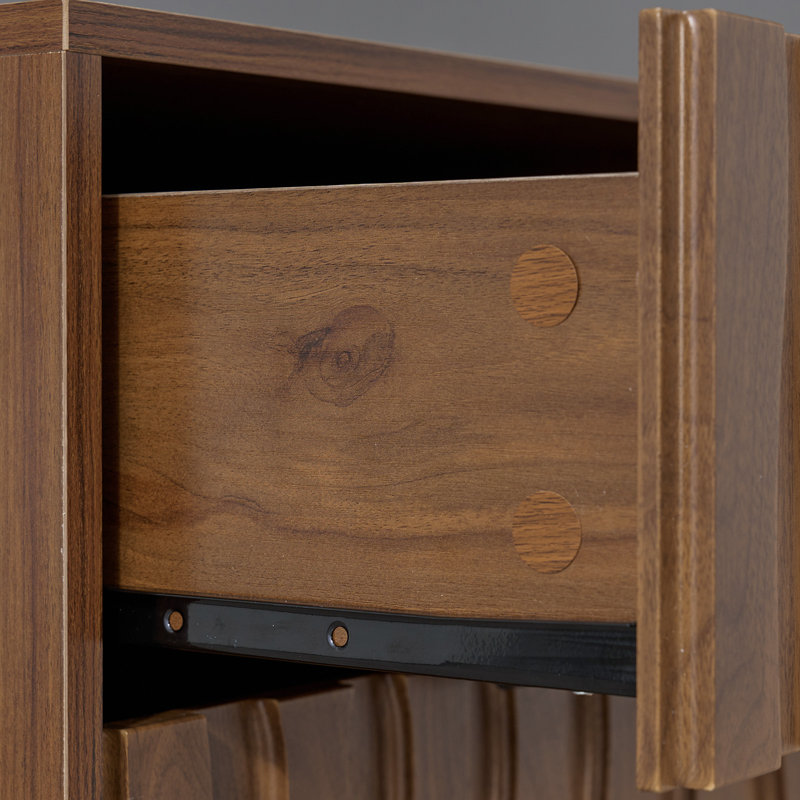 2-Drawer Fluted End Table With Solid Wood Legs, Storage Side Table For Living Room/Bedroom