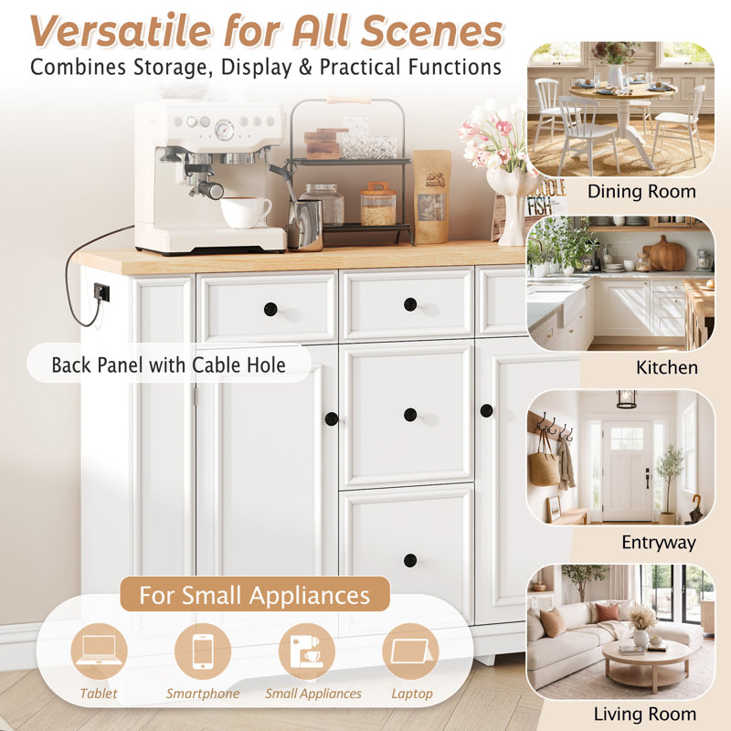 Buffet avec rangement, Naturel / Blanc, Blanc