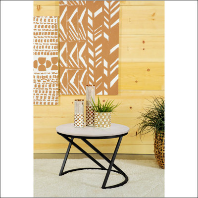 Wilmington White And Black Round Marble Top Coffee Table, Perfect For Modern Living And Elegant Decor