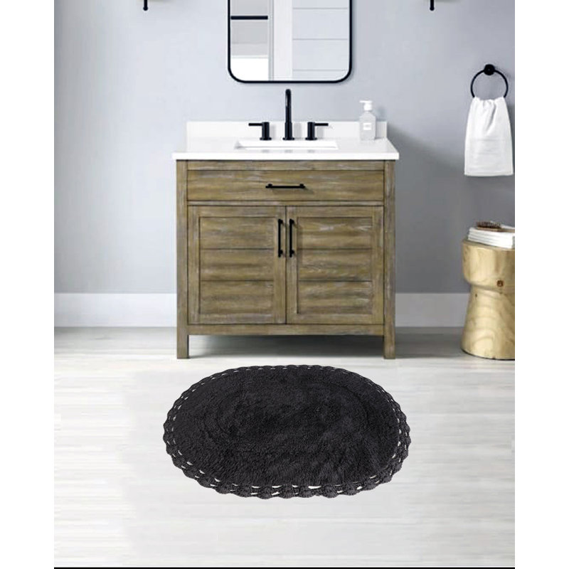 Schrick Bath Rug with Non-Slip Backing, Black