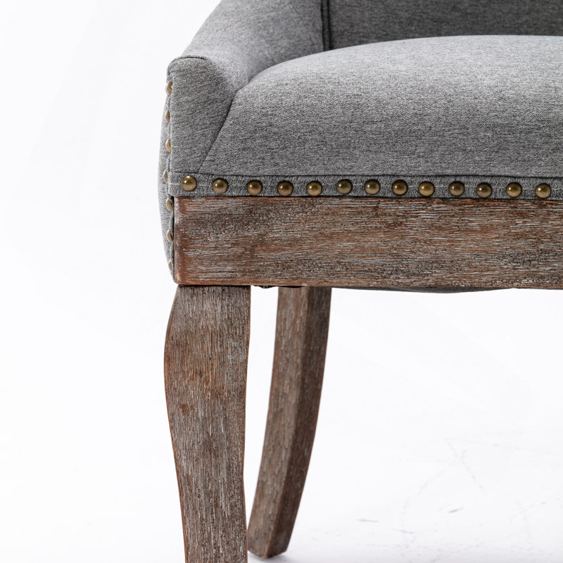 Chaise de salle à manger latérale, chaises en tissu épaissi avec pieds en bois massif aux tons neutres, tête de clou bronze, ensemble de 2, gris