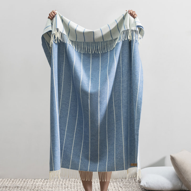 Crystal Blue Fiji Stripe Throw, Blue Striped