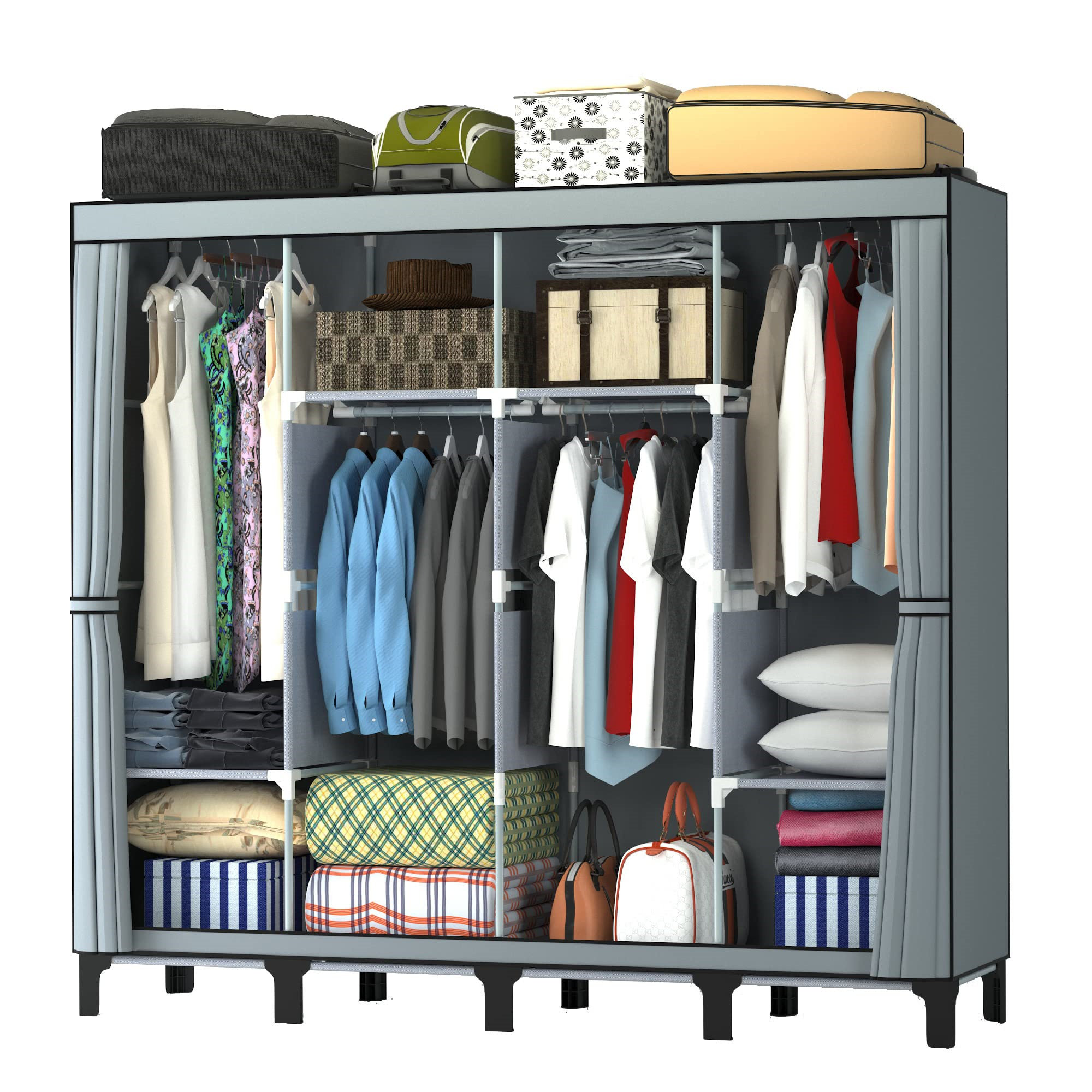 NEW Portable Wardrobe Storage Closet Clothes Organizer - good Gray