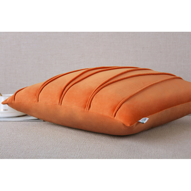 Pleated Square Polyester Velvet Pillow Cover, Burnt Orange, 18"H x 18"W