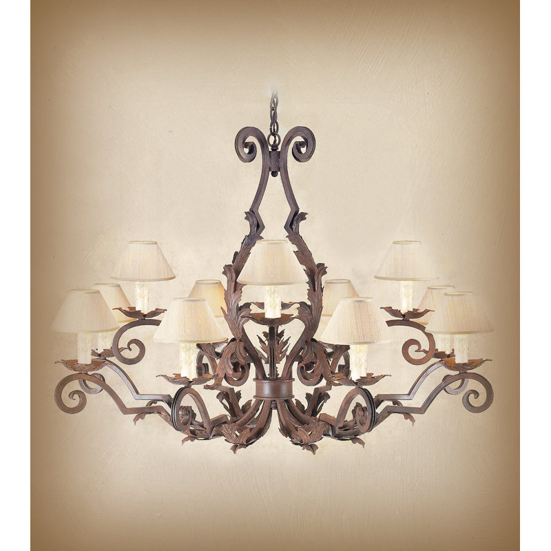 Lustre unique classique / traditionnel à 12 lumières avec accents en fer forgé