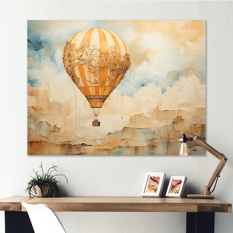 Minimalisme, montgolfière, voyages sur toile, Toile tendue, H 16 po x l 32 po