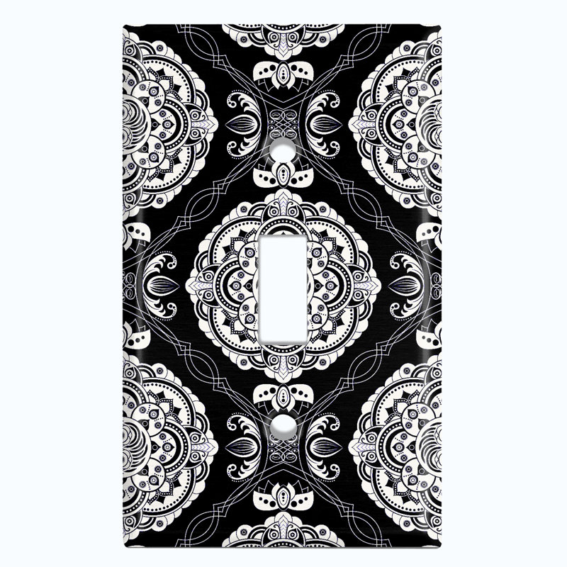Élégante plaque murale à interrupteur à bascule à mandarine circulaire à fleurs 1 mandala, Noir