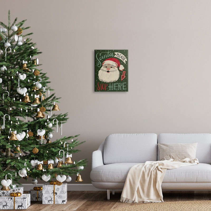«Jovial Santa Claus Polka Dot» à motif de calligraphie noire encadrée par estampe numérique, art texturé par Deborah Curiel