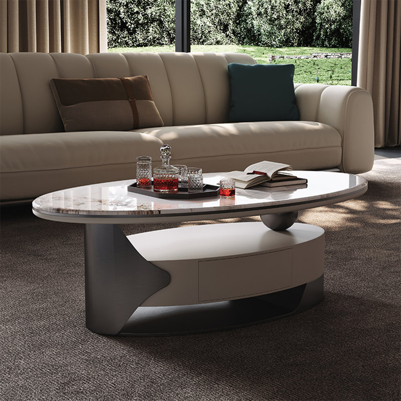 Table basse ovale en pierre, H 16,5 po x L 47,2 po x l 27,6 po