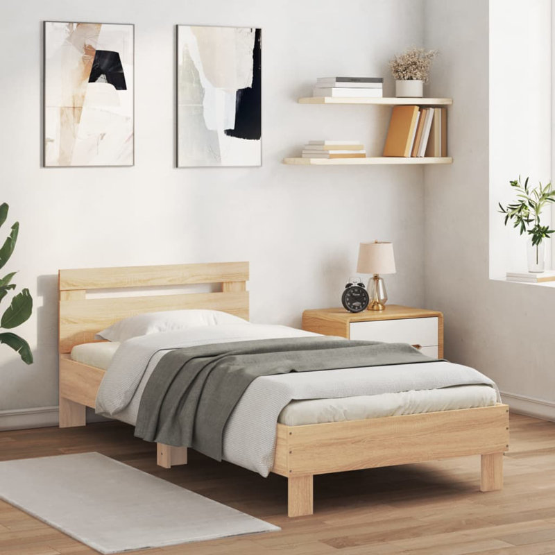 Vidaxl Bed Frame With Headboard Engineered Wood, Sonoma Oak, Single (3')