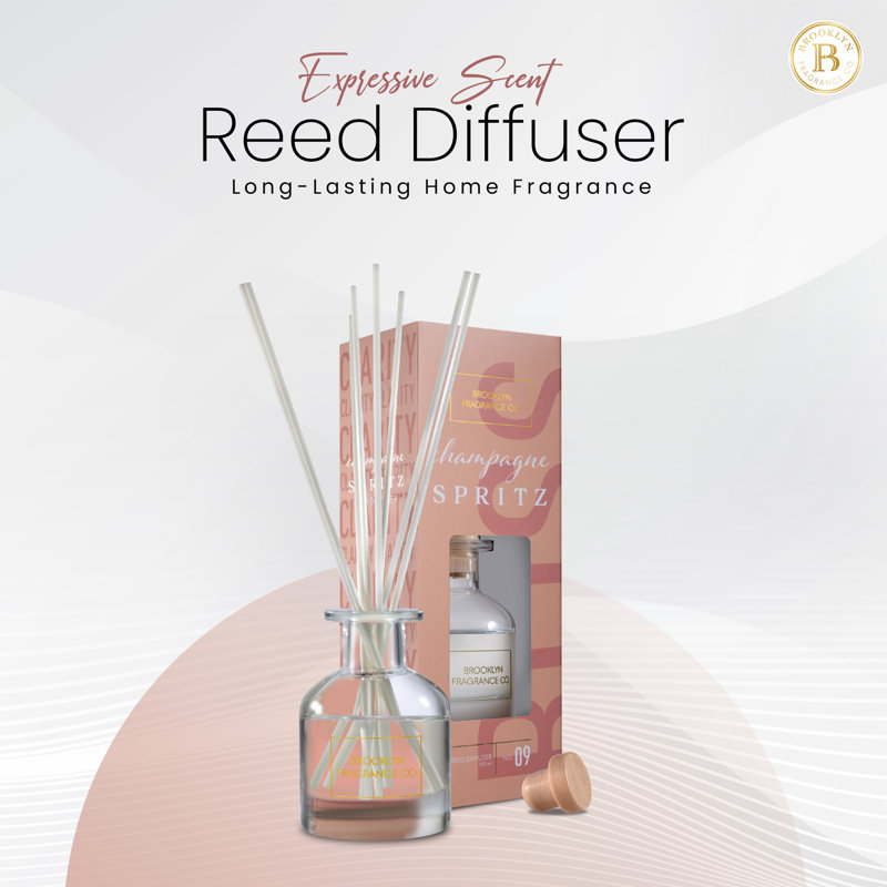 Brooklyn Fragrance Co. Scent Reed Diffuser - Long Lasting Premium Fragrance – Champagne Spritz Air Freshener For Home- Reed Diffuser For A Large Room - 100ml