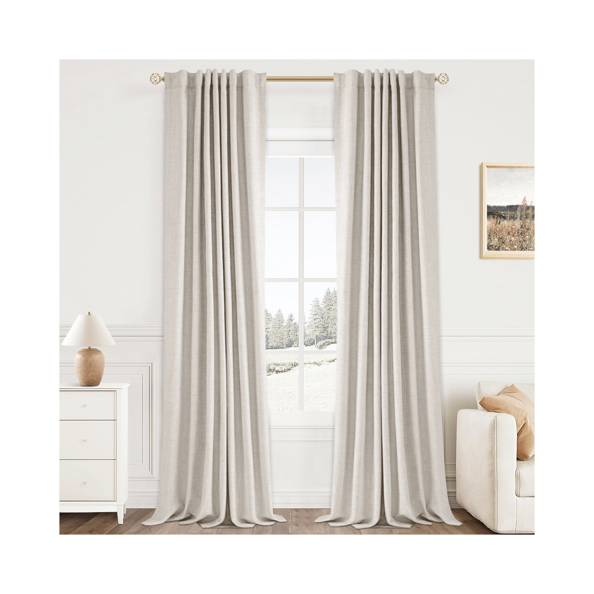 Graciella Thermal Insulated Faux Linen Textured 100% Blackout Curtains for Bedroom Living Room Back Tab/Rod Pocket, Cream