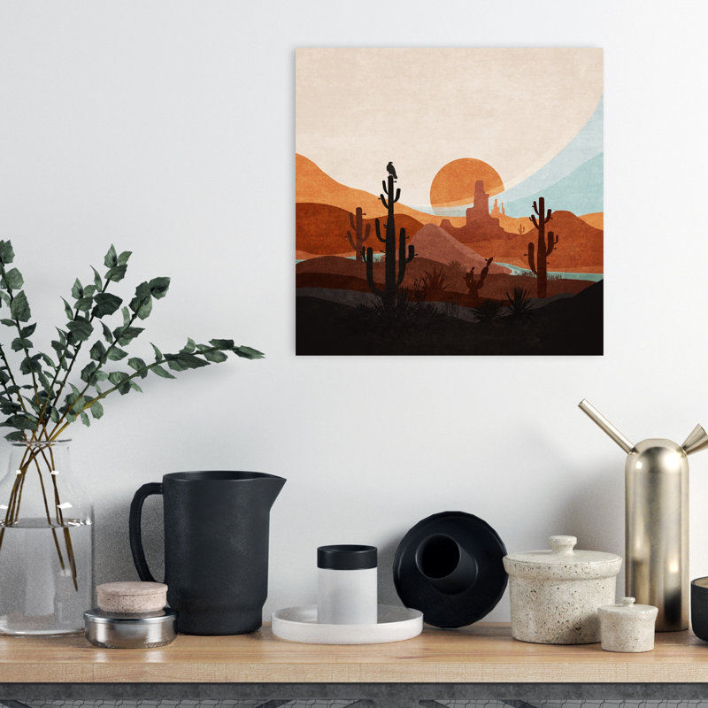 «Desert Sunscape Abstract Contemporary Modern Cactus Landscape Nature», reproduction d'art murale, H 18 po x l 18 po