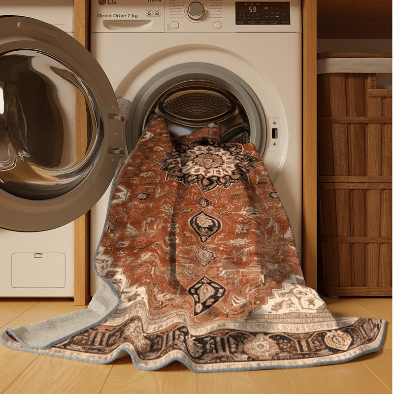 Tapis brun lavable à la machine, Carré 7 pi
