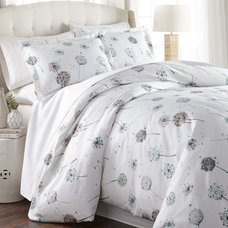Ensemble de housse de couette à motif de pissenlit 100% coton Southshore Fine Linens, Blanc