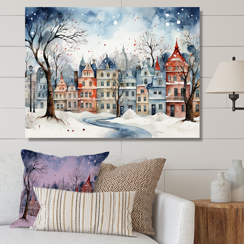 «Christmas village in Winter III - Winter Landscape», art mural encadré, Toile tendue, H 12 po x l 20 po x P 1 po