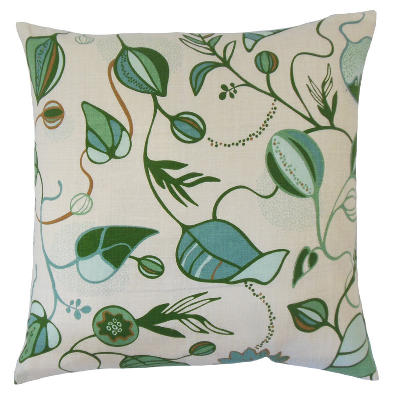 Coussin en coton qiana, Vert, H 20 po x l 20 po