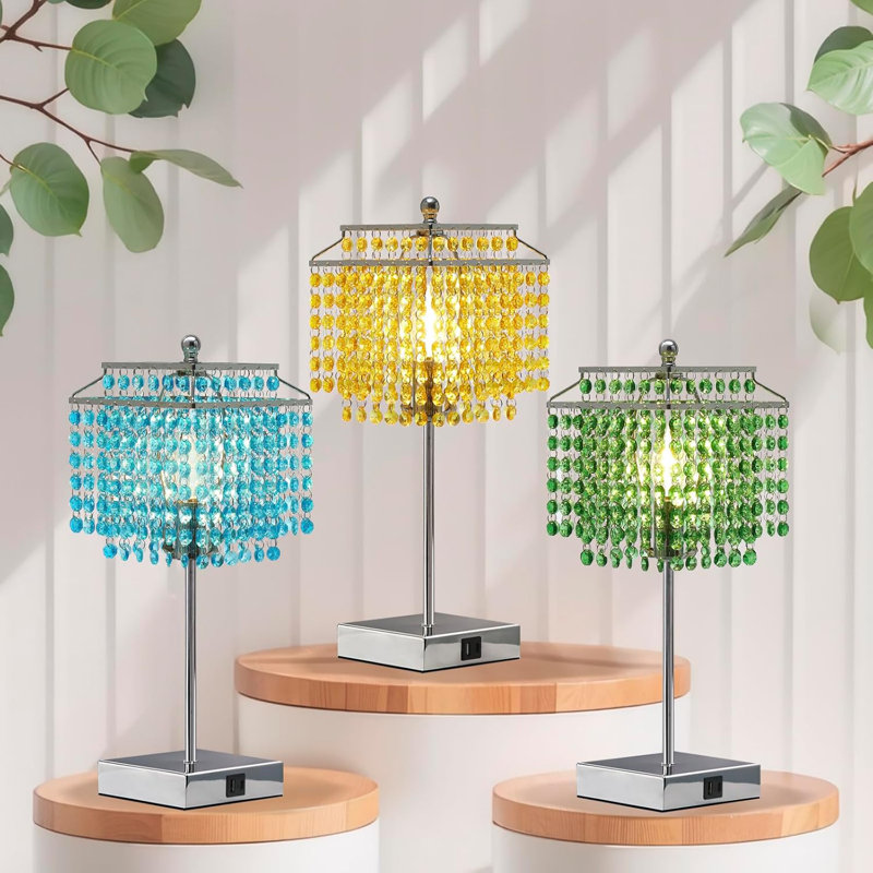 Lampe de table en cristal avec contrôle tactile, ports de charge USB C + A, lampe de chevet à DEL à intensité variable à 3 voies avec abat-jour en cristal pré-assemblé pour la chambre à coucher et le salon
