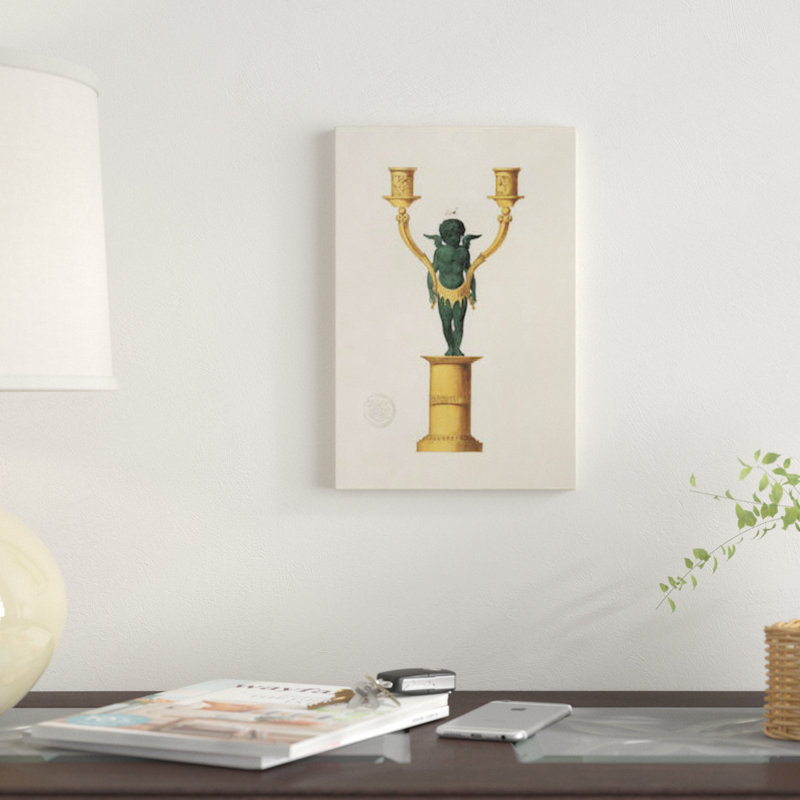 « chérubin candélabre », reproduction sur toile, H 18 po x l 12 po x P 1,5 po, Pas de tapis, Papier d'art encadré noir