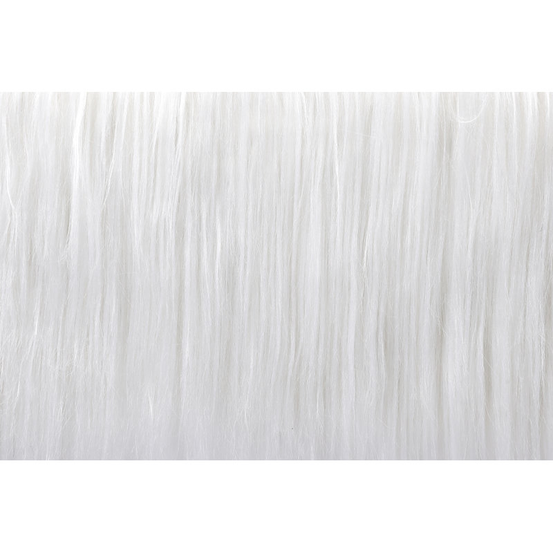 Upholstered Ottoman, White Faux Fur, Grey