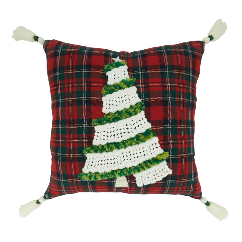 Red and Green Plaid Christmas Tree Cotton Pillow Cover