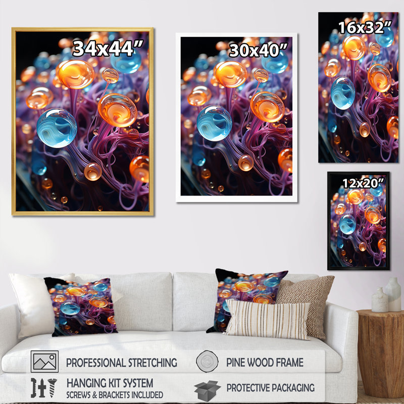«3D Molecules Macro», reproduction d'art sur toile, formes abstraites, H 20 po x l 12 po x P 1 po, Cadre simple noir