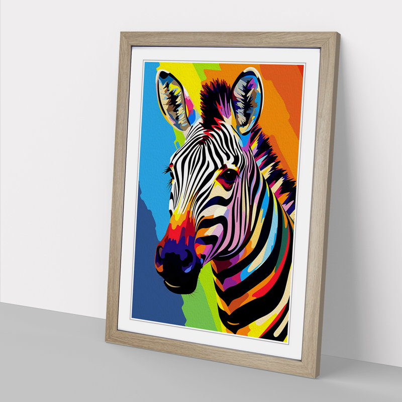 XYZ-FRM-V1223-1743 Zebra Pop - Single Picture Frame Print on Wood, 34cm H x 25cm W x 2cm D, Oak