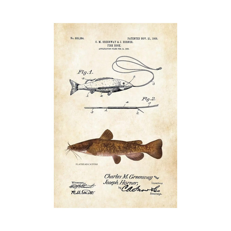 " Flathead Catfish Fishing Lure " by Patent77, 18" H x 12" W x 1.5" D