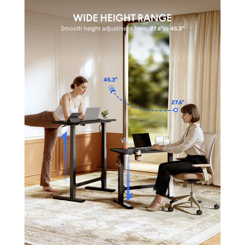 Gas Spring Adjustable Mobile Standing Desk With Wheels, Noir, H 45,3 po x l 31,5 po x P 19,7 po
