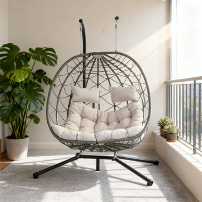 Fauteuil à œufs pour 2 personnes avec support Balancelle d'extérieur pour l'extérieur