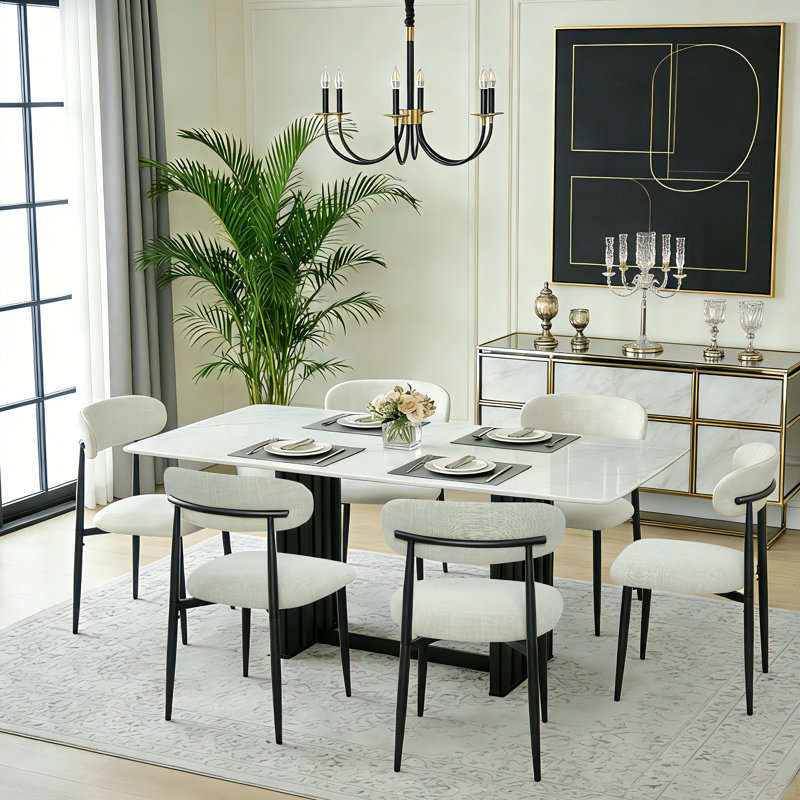 Upholstered Dining Chair Side Chair, Black, Beige