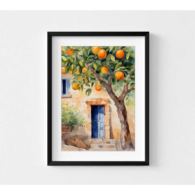 Affiche d'arbre méditerranéen - impression de chalet rustique en pierre