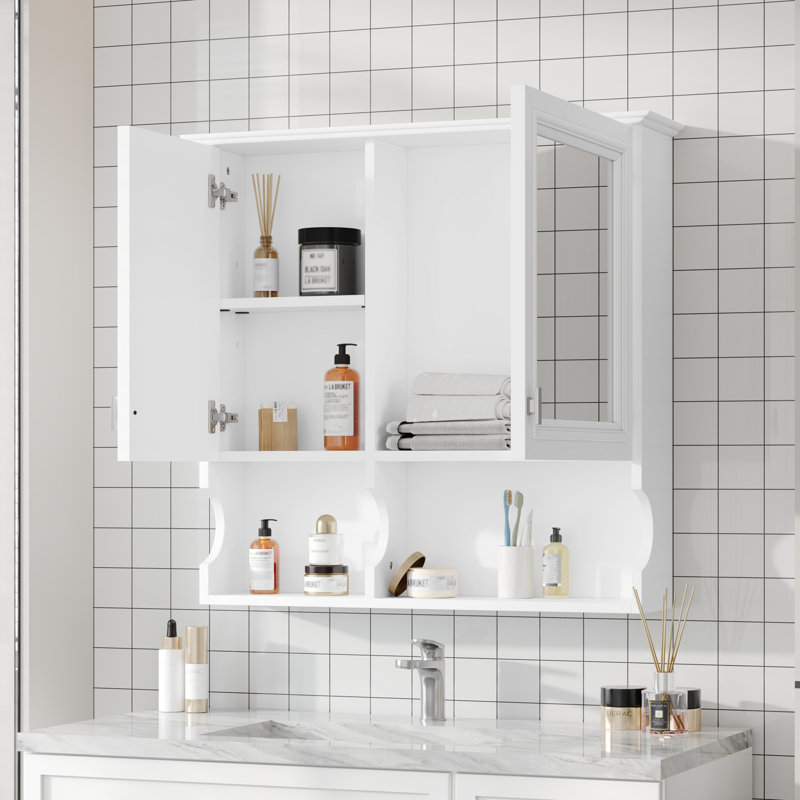 Pharmacie à miroir 30 pouces avec tablettes ouvertes, Blanc