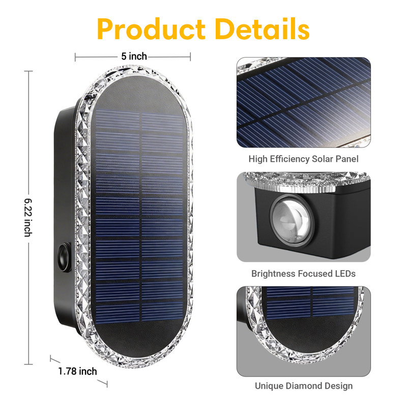 Solar Fence Lights Outdoor - 3000/4000/6000k 3 Modes, Ip65 Waterproof Fence Lights Solar Powered, Up & Down Lighting Solar Wall Lights Outdoor For Garden Patio Garage And Wall Decor