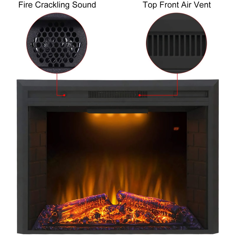 Kylah Recessed Electric Fireplace with Multicolor Flame,Remote Control & Sound of Crackling Fire, 24.7" H x 33" W x 8.84" D