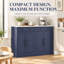 Meuble de rangement de cuisine autoportant de style campagnard, buffet/bar à café avec tiroir, 2 étagères réglables et double porte pour cuisine/salle à manger, bleu