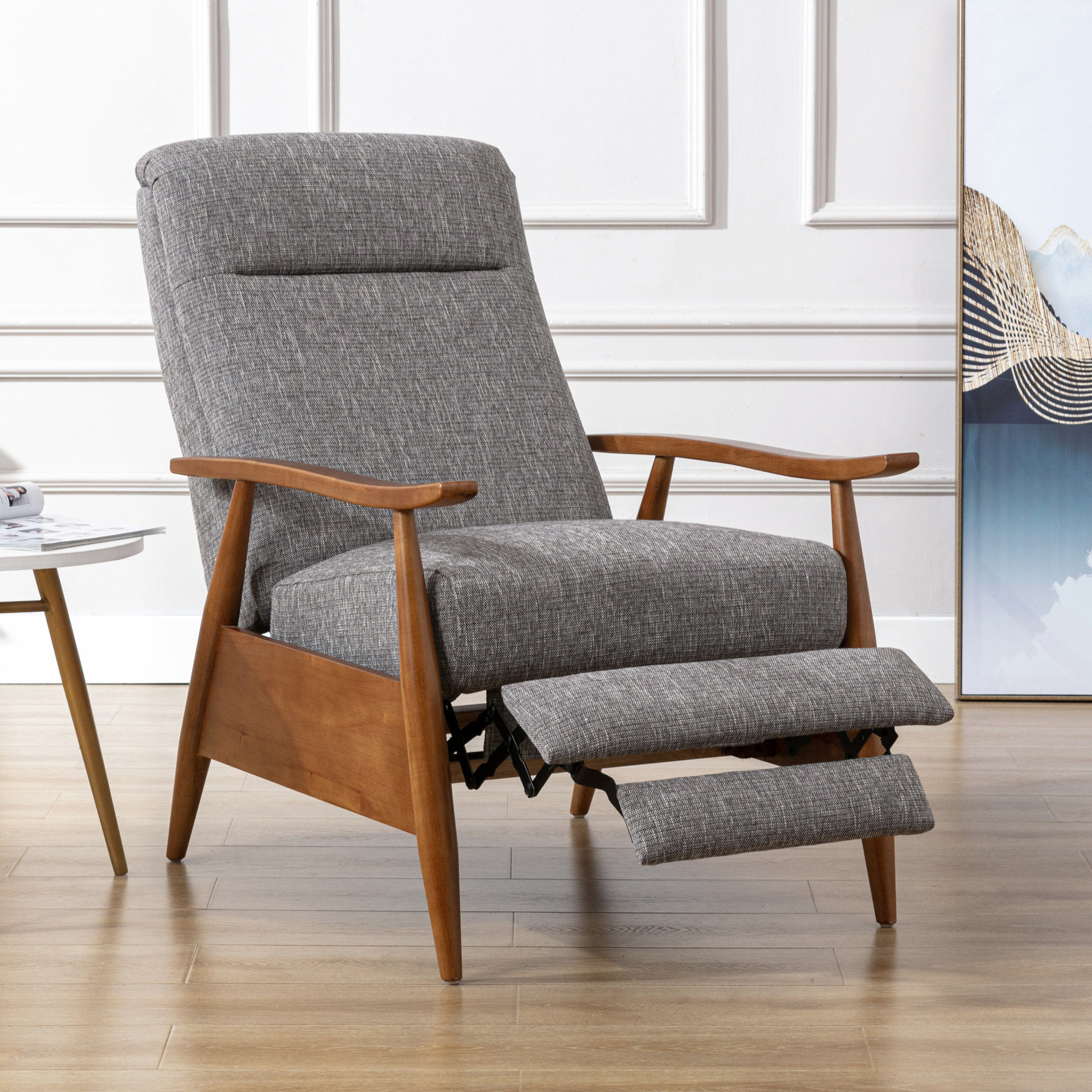 Imona 30" Wide Leather Recliner, Polyester Performance Fabric Ashen Grey Linen