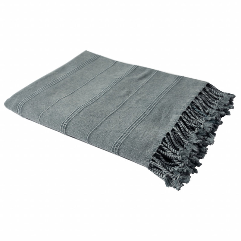Jeté rayé en coton tissé, Gris