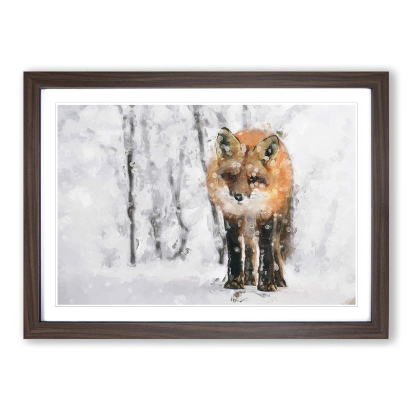 Red Fox in a Winter Forest in Abstract - Picture Frame Painting Print on MDF, 27cm H x 36cm W x 2cm D, Walnut Framed