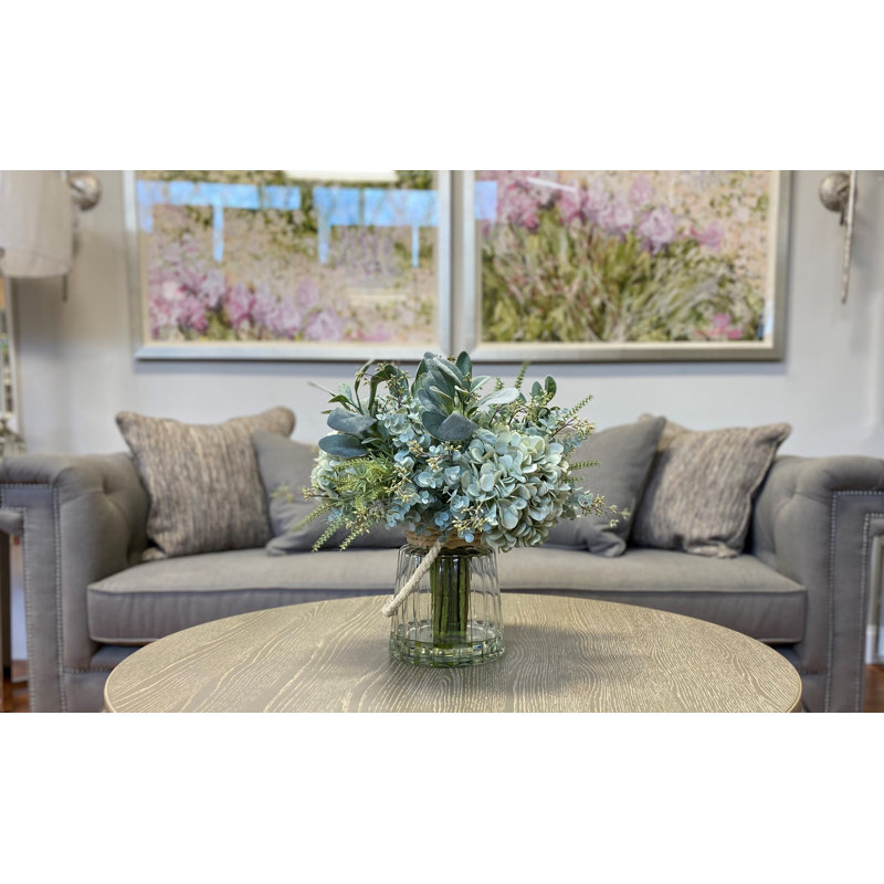 Hydrangea And Eucalyptus Arrangement in Vase