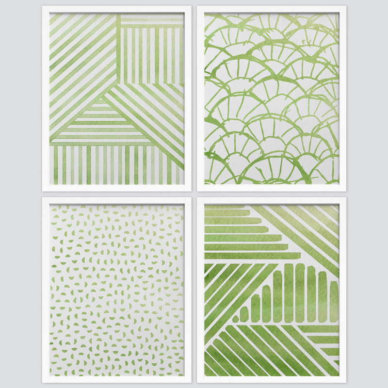 " Vibrant Green Pastel Paint Pattern " 4 - Pieces, White, 10" H x 8" W