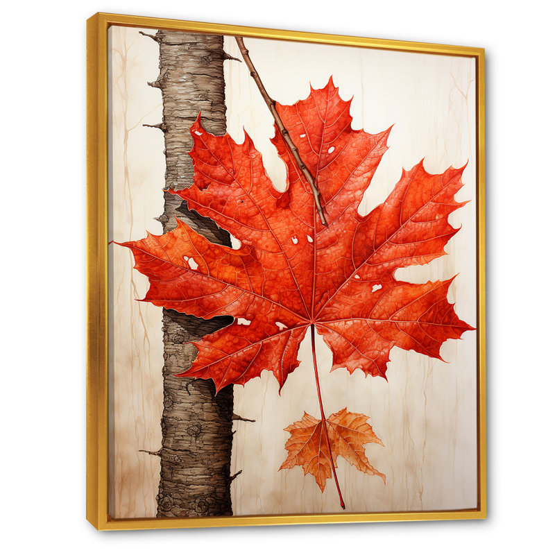 «Maples Mark Autumn Red II» sur toile, H 40 po x l 30 po x P 1,5 po, Cadre flottant doré