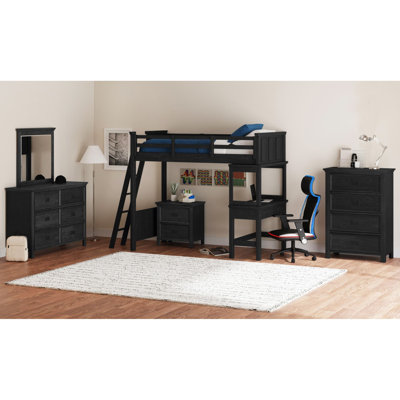 Guillot Kids Twin Loft With Ladder And Desk With Speaker 5PC Bedroom Set In Charcoal