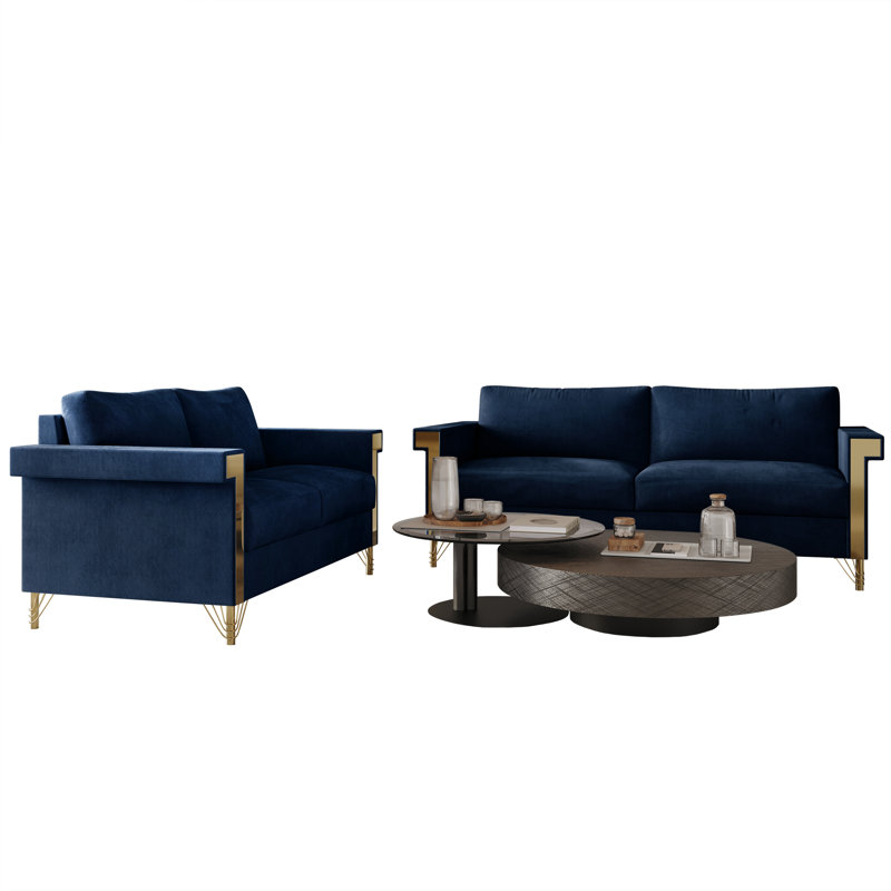 Ensemble de salon en velours 2 pièces Snaresbrook, Velours bleu foncé