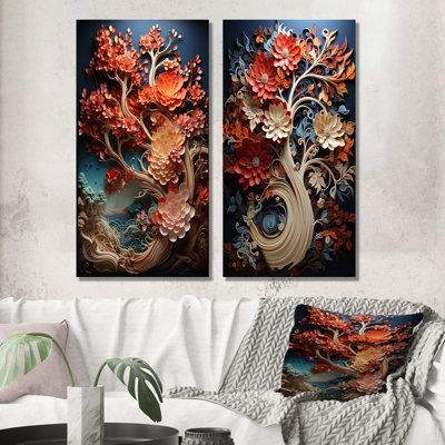 Coral Organic Tree Harmony - Ensemble de 3 décorations murales en métal séquoia