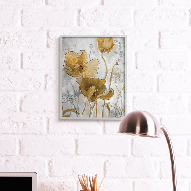 Illustration florale abstraite du coquelicot doré, H 20 po x l 16 po, Toile tendue