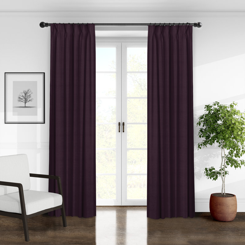 Elsie Linen Look Pinch Pleat Drapery Panels Pair, Eggplant, 20"W x 108"L